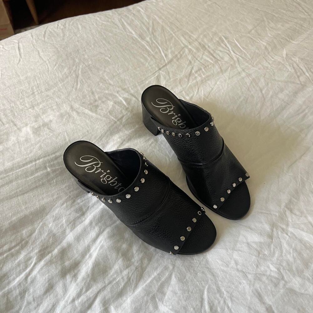 Brighton Black Leather Mules with Silver Studs